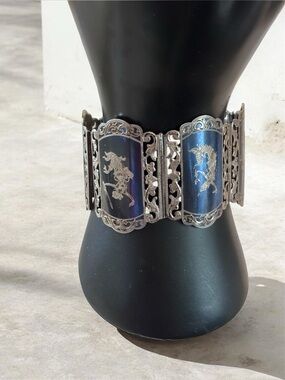 Siam Sterling Silver Thai Dancer Vintage Panel Bracelet